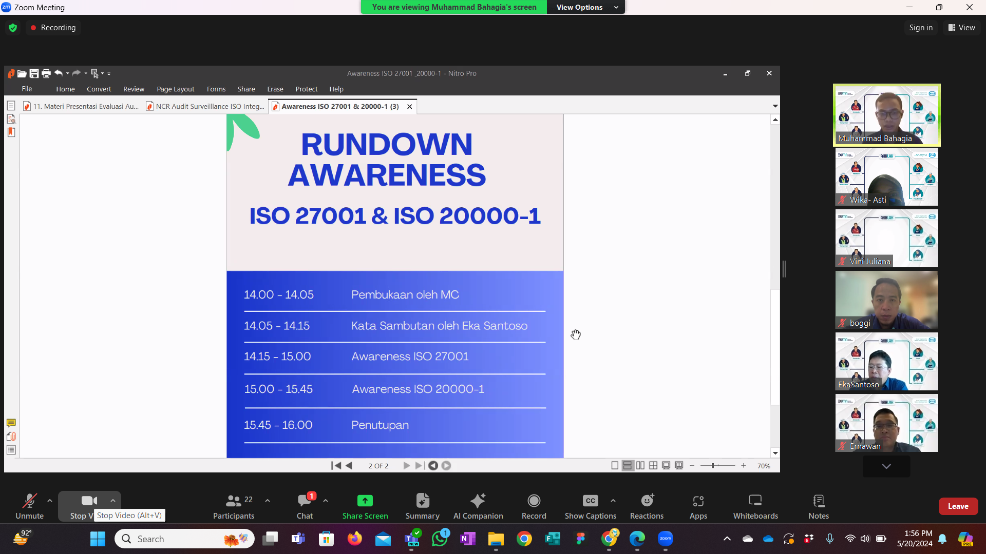 Awareness ISO 20000 ISO 27001 2